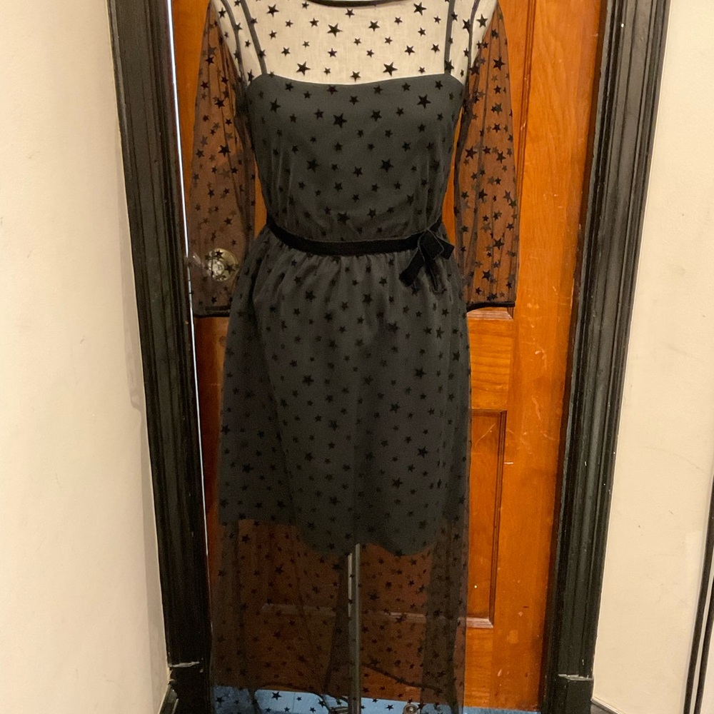 Kocca Black Dress Tulle Velvet Burnout Star Dress Size Medium